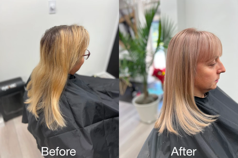 Single color Highlights Haircut Lawa Salon before and after