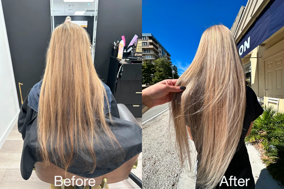 hot fusion hair extensions result - before and after. made by lawa salon stylists